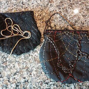 TWO VINTAGE BEADED EVENING BAGS FORMAL FANCY PARTY